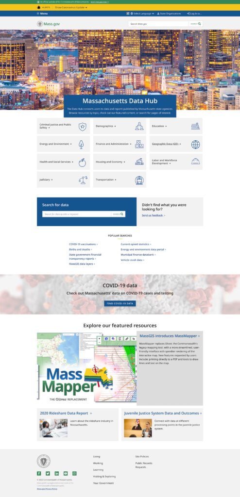 The first version of the Data Hub homepage.